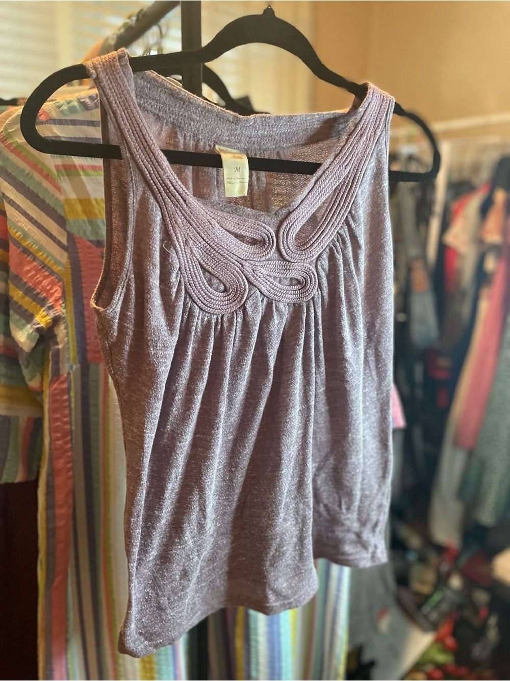 Anthropologie Cotton Tank with Decorative Yoke